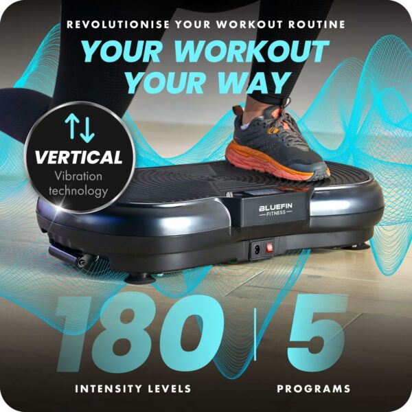 Bluefin Fitness Ultra Slim Vibration Plate | Lose Fat & Tone Up at Home | 5 Programs + 180 Levels | Bluetooth Speakers | Easy Storage | Sleek UK Design
