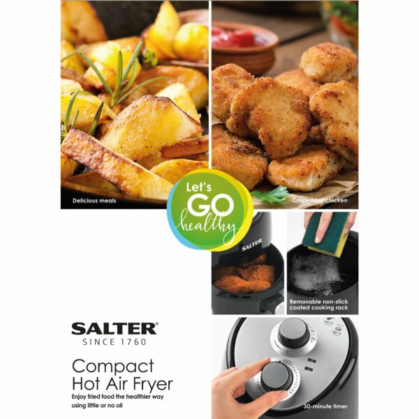 Salter Compact Air Fryer EK2817 2L - Hot Air Circulation, Removable Non-Stick Cooking Rack