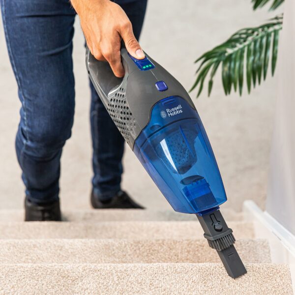 Russell Hobbs Cordless Upright Stick Vacuum Cleaner Bagless 2 in 1 Grey and Blue 600W 2 Speed Settings 60 min Run Time