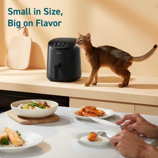 COSORI Small Air Fryer, 2L, Led Touch-control Display, 900W, 53% Faster, Nonstick and Dishwasher Safe, 30 Online Recipes, Low Noise, 97% Less Oil, Black
