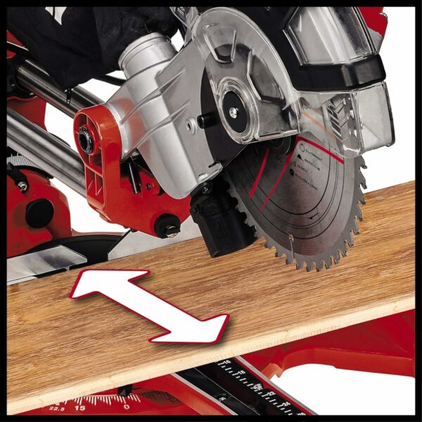 Einhell TC-SM 2131/1 Dual Bevel Sliding Mitre Saw | Double Bevel Circular Saw, 310mm Drag, Laser, Dust Extraction, +/-45° Mitre, +/-47° Bevel | Saw with 48T Blade for Cutting Wood, Plastic, Red