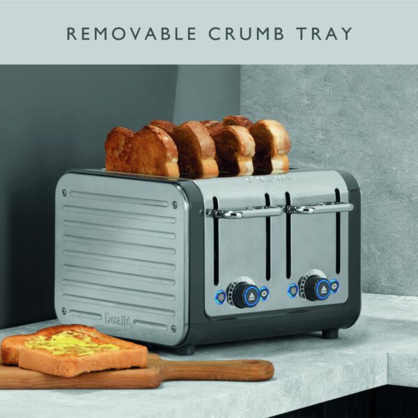 Dualit Architect 4 Slice Toaster | Stainless Steel with Grey Trim|Extra-Wide Slots–Peek and Pop Function–Patented Perfect Toast Technology–Matching Kettle and Sandwich Cage Available | 46526