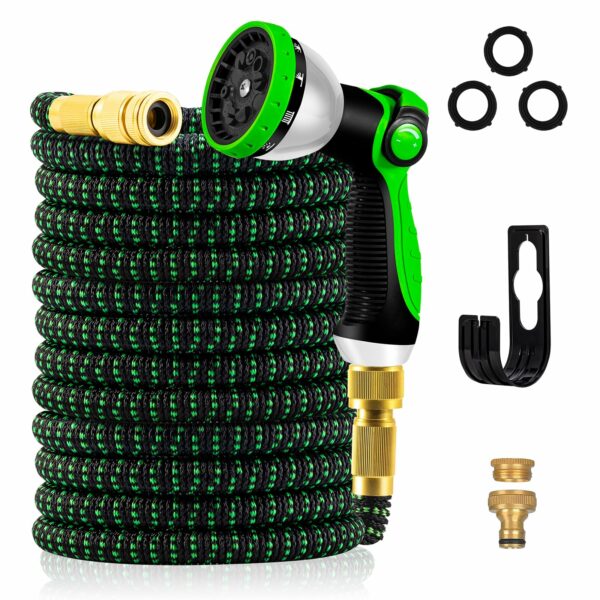 150FT Garden Hose, Expandable Water Hose with 10-Pattern Spray Nozzle, 3-Layer Latex No-Kink Flexible Water Hose Pipe