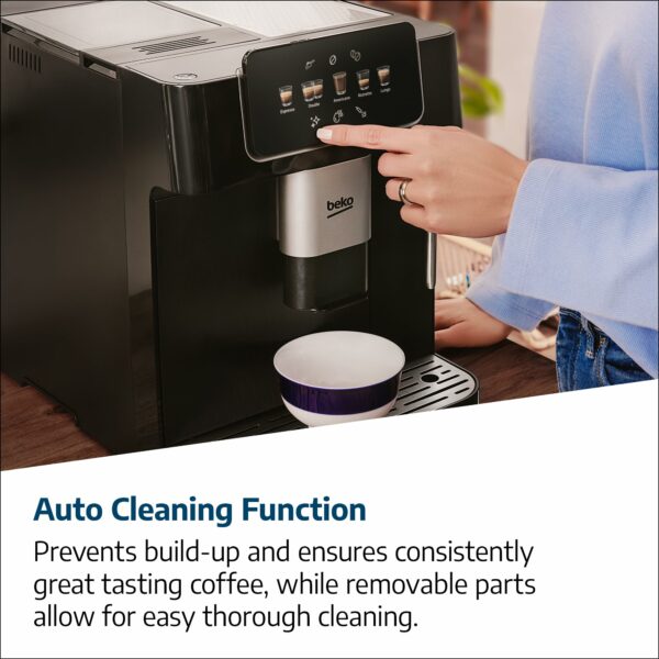 Beko CaffeExperto Bean to Cup Coffee Espresso Machine CEG7302B | Black | Colour Touch Screen Display | 2L Capacity |19 Bar Pressure | 2 Coffee Nozzles & Milk Frother