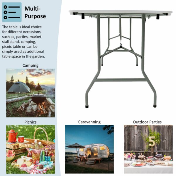 Home Vida Folding Table 5ft Heavy Duty Extra Strength Camping Buffet Wedding Market Garden Party Car Boot Stall Picnic Trestle
