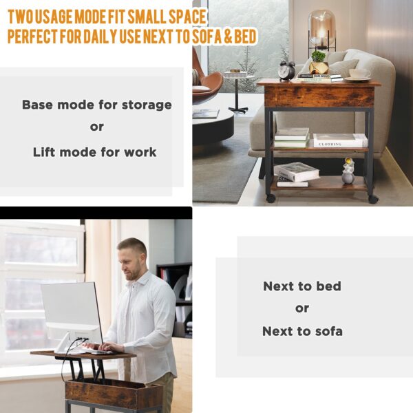 Lift Top End Table with Charging Station, Mobilizable Narrow Side Table with Storage Shelf and USB Ports