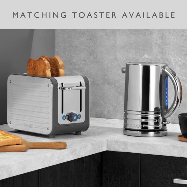 Dualit Architect Kettle | 1.5 Litre 2.3 KW Stainless Steel Kettle With Grey Trim | Rapid Boil and Patented Pure Pour Non-Drip Spout | Measuring Window with Cup Level Indicators