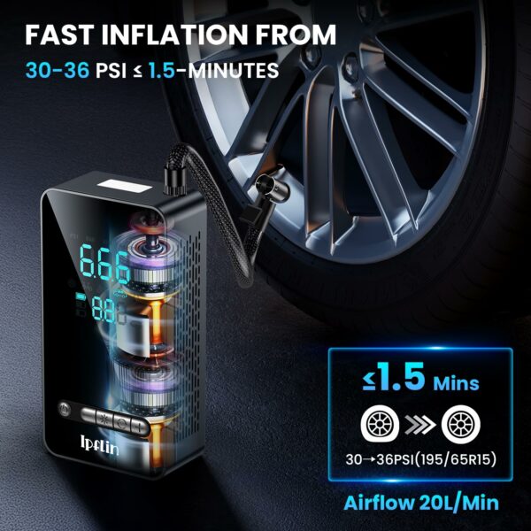 Ipflin Tyre Inflator Cordless Compressor - Portable Air Electric Bike Pump 150 PSI with Digital Display,Rechargeable Tyre Accessories for Car,Bike and Motorbike with Pressure Gauge and LED Light