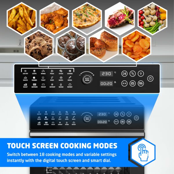 BridgePro 30L Digital Air Fryer Oven With Rotisserie Full Accessory Set - XL Family Sized 18 in 1 Dual Cook Smart Dial 360° Hot Air Circulation Time & Temp Controlled Fast Cooking 1800W