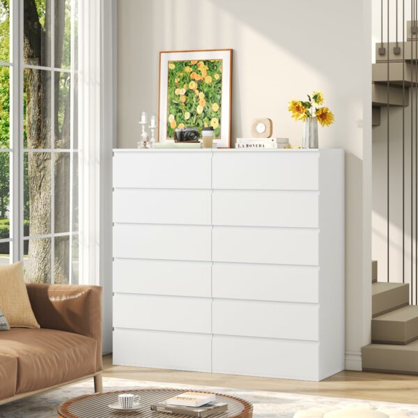 Forehill Chest of Drawers with 6 Drawers 119cm Tall Storage Cabinet White Chest of Drawers Dresser Wooden Cupboard for Bedroom Living Room 60x40x119cm