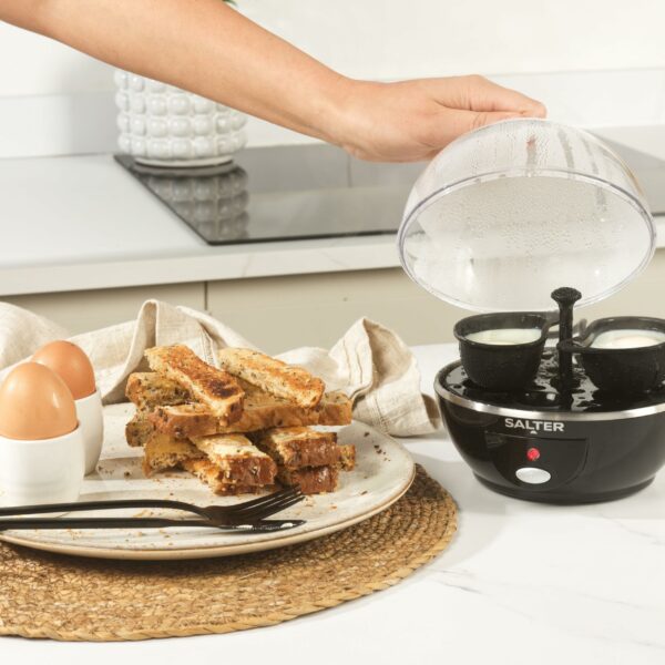 Salter Electric Multi Egg Cooker - 6 Egg Capacity Boiler, Great For Soft Dippy, Hard & Poached Eggs, Includes Measuring Cup, Removable Egg Rack and 2 Poaching Trays, Easy Clean, Compact, 430W