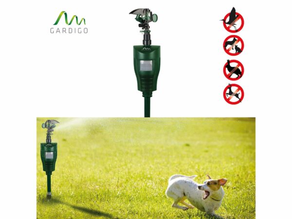 GARDIGO® Water Jet Animal Repellent | Bird Repellent, Heron Repellent, Cat Repellent Garden | Motion Activated Sprinkler | Up to 10m Range | Pigeon Deterrent Heron Scarer | Batteries Included