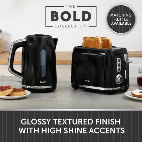 Breville Bold 2 Slice Toaster with High-Lift & Wide Slots | Black & Silver Chrome [VTR001]