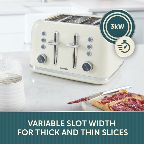 Breville Zen 4 Slice Toaster with High Lift & Wide Slots | Cream & Silver Chrome [VTR028]