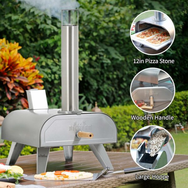 BIG HORN OUTDOORS Pizza Ovens Wood Pellet Pizza Oven Wood Fired Pizza Maker Portable Stainless Steel Pizza Grill