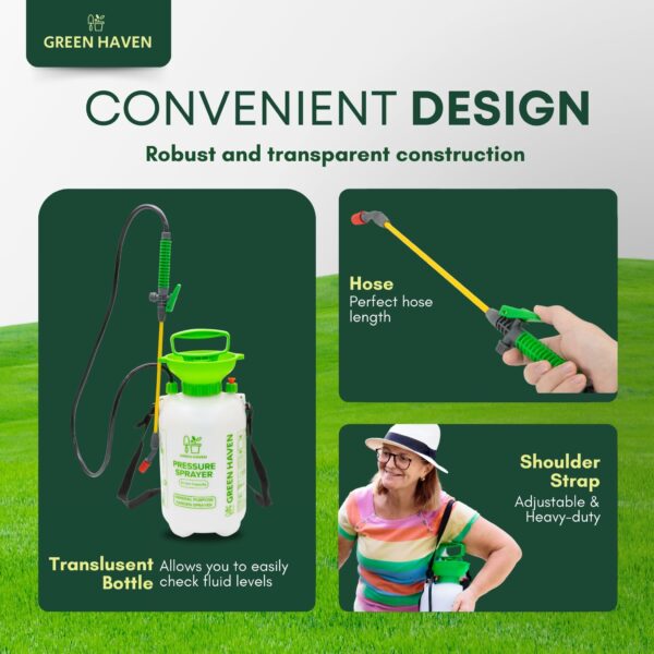 GREEN HAVEN 5 Litre Pump Action Pressure Sprayer - Pump sprayer with Adjustable & Carrying Strap, High-Pressure Spray for Weed Killer Pesticides Fungicides Cleaning