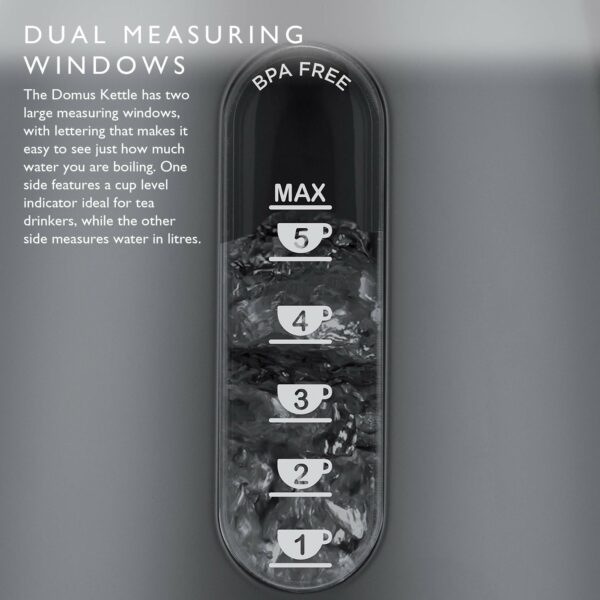 Dualit Domus Kettle | 1.5 L 3KW Jug Kettle | Grey | Dual Measuring Windows | Fast Boiling Kettle With Patented Sure Pour™ Technology | BPA Free Electric Kettles
