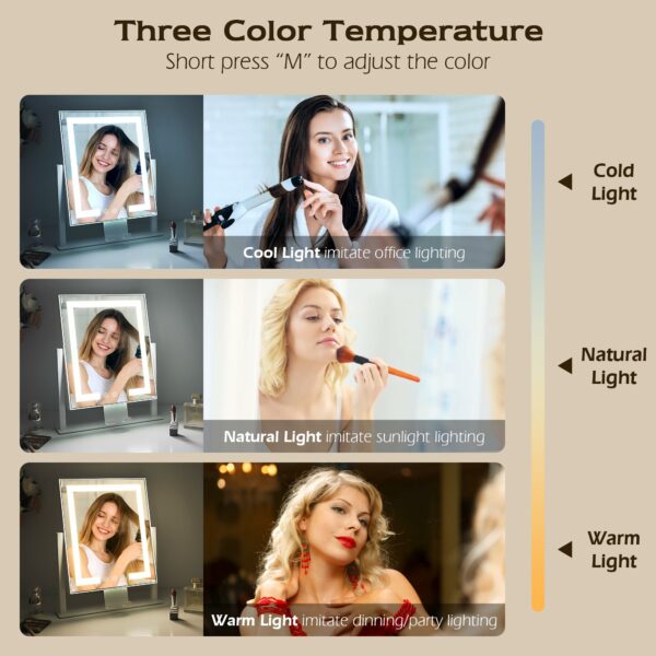LuxeVue Vanity Mirror with Lights, Light Up Vanity Mirror for Dressing table, 3 Lighting Modes, Makeup Mirror with Dimming Touch Sensor, Detachable 15X Magnifying, 360°Rotation (White)