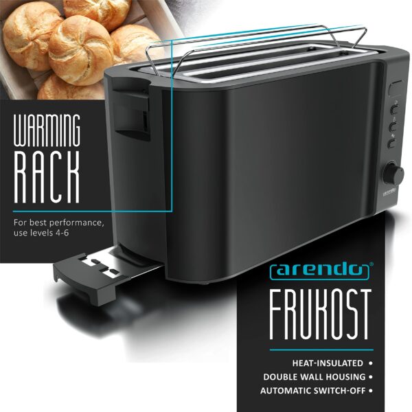 Arendo Frukost 4 slice long slot toaster, Double wall housing, with warming rack, 6 Browning settings, auto bread centring