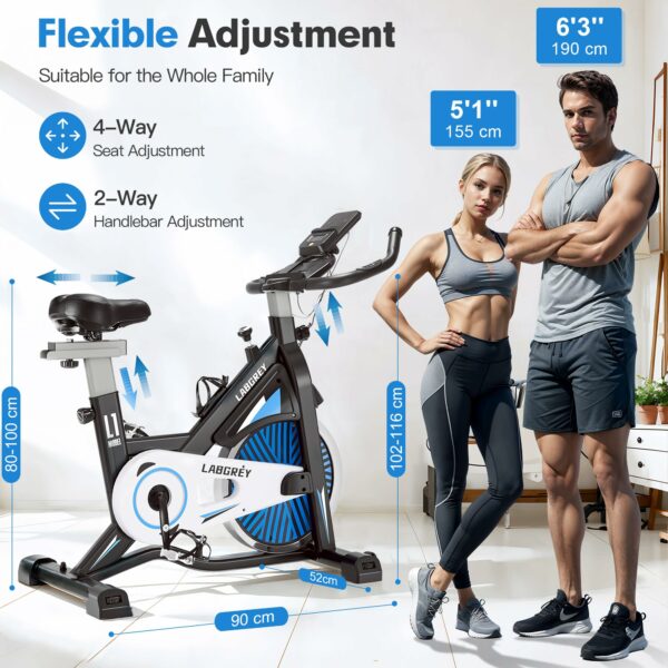 LABGREY Exercise Bike Indoor Cycling Bike Stationary Cycle Bike with Heart Rate Sensor & Comfortable Seat Cushion, Quiet Fitness Bike for Home Cardio Workout (Silver - Stationary Bike)