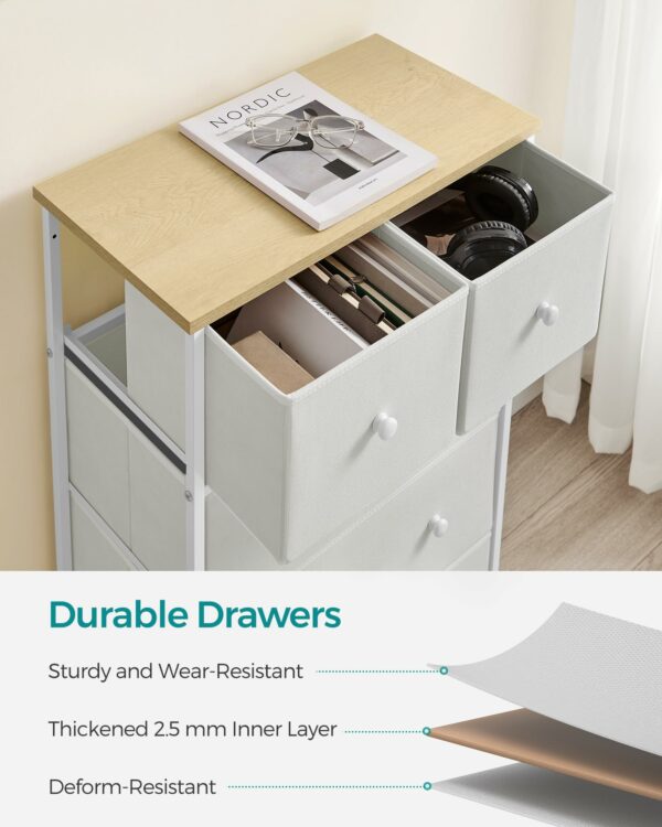 SONGMICS Chest of Drawers, Fabric 5-Drawer Storage Organiser Unit, Dresser, for Living Room, Hallway, Nursery, White and Oak LTS514W57