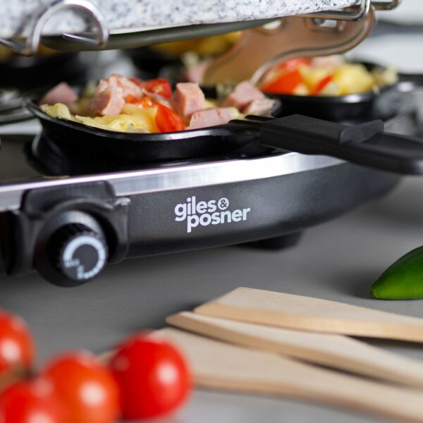 Giles Posner EK1872G Electric Stone Raclette Grill - Indoor Tabletop 8 Person Raclette, Removable Stone Grill Hot Plate