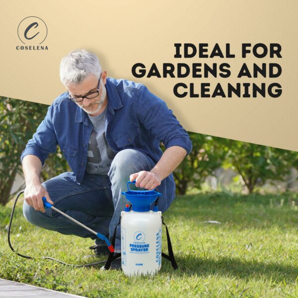 Coselena 5L Garden Sprayer - Portable High Pressure Sprayer with Carry Strap & Adjustable Spray - Durable Weed Killer Pump Sprayer & Plant Spray Bottle - Ideal Sprayer for Patio Cleaning & Garden