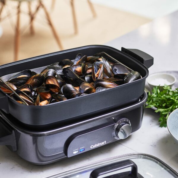 Cuisinart Cook In 5 in 1 Multi Cooker, Grill, Sear, Steam, Simmer and Slow Cooker, Non-Stick, Interchangeable plates and pans, Stackable, easy storing, Energy efficient, Midnight Grey