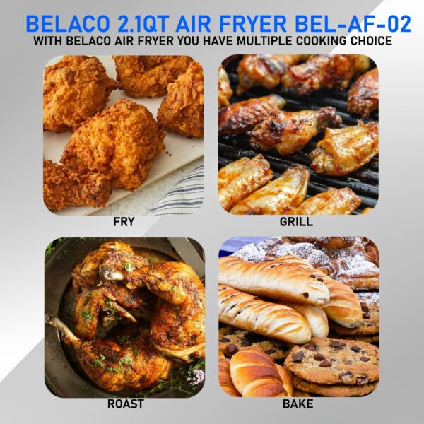 Belaco Air Fryer, 2L Digital Display, Rapid Air Circulation, Air Fryers, 60 Min Timer, Adjustable Temperature, Dishwasher Safe Basket BEL-AF-02