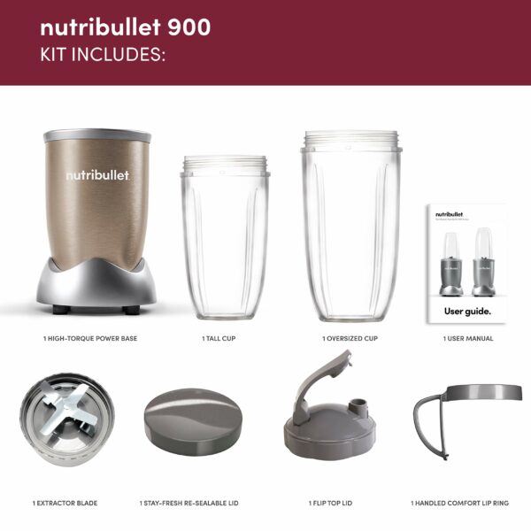 NutriBullet NBLP9 900W Blender Champagne Multi-Function Cold Beverage Smoothie Maker- 2 Cup Sizes and Stay Fresh Lid & Magic Bullet 4pc Starter Kit