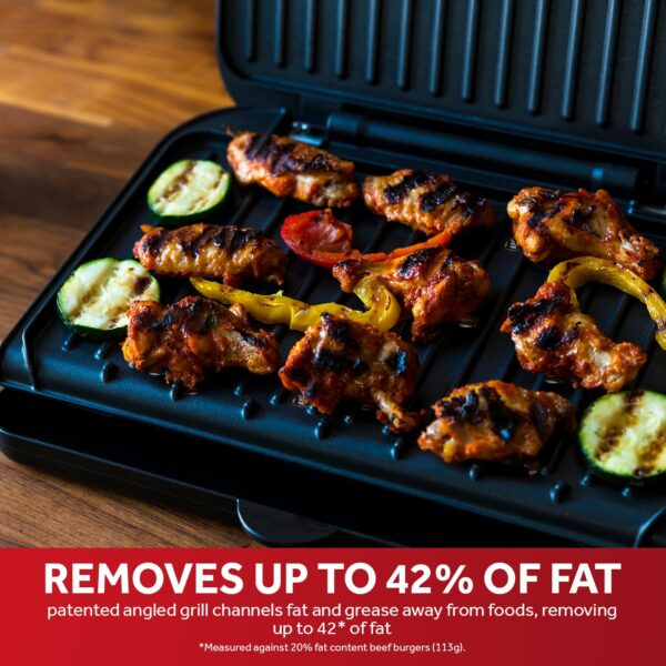 George Foreman Medium Electric Fit Grill [Non stick, Healthy, Griddle, Toastie, Hot plate, Panini, BBQ, Energy saving, Vertical storage, Easy clean, Drip tray, Ready to cook light] Black, 1630W 25810