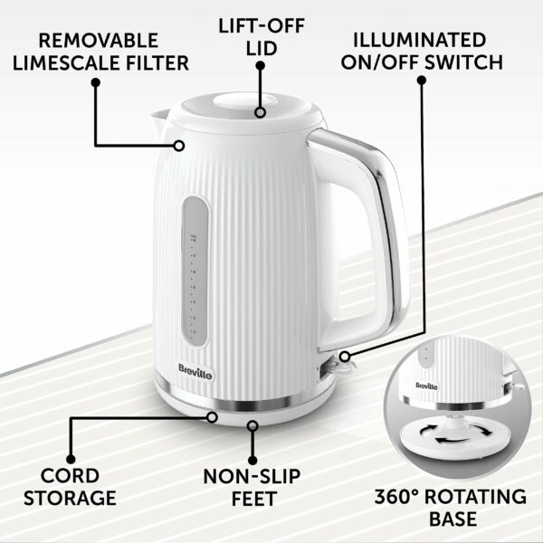 Breville Bold White Electric Kettle | 1.7L | 3kW Fast Boil | White & Silver Chrome [VKT257]