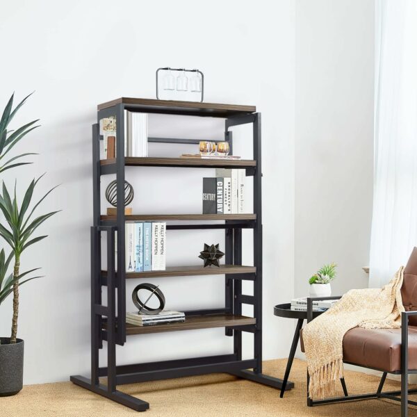 DISHENGZHEN Space Saving Convertible Shelf Table, Multipurpose Converting Kitchen Dining Table to Shelf, Wood and Metal Convertible 2 in 1 Bookshelf to Dining Table
