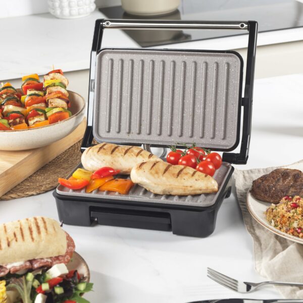 Salter Marblestone Health Grill – Non-Stick Panini Maker, No Oil Needed, Floating Hinge For Larger Foods, Automatic Temperature Control, Built-In Removable Drip Tray, Cool Touch Handle, 750W, EK2009