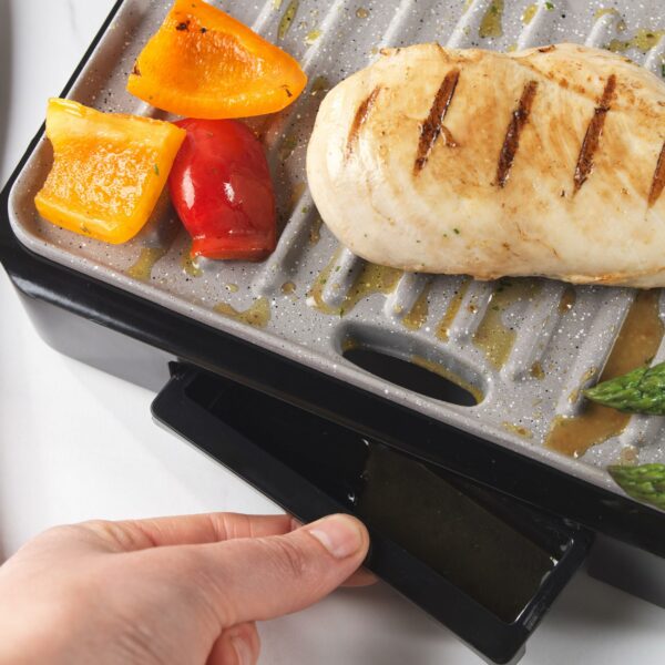 Salter Marblestone Health Grill – Non-Stick Panini Maker, No Oil Needed, Floating Hinge For Larger Foods, Automatic Temperature Control, Built-In Removable Drip Tray, Cool Touch Handle, 750W, EK2009
