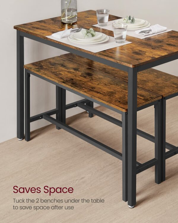 Vasagle Dining Table with 2 Benches, 3 Piece Set, Kitchen Table
