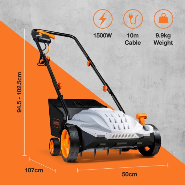 VonHaus Lawn Scarifier Aerator Rake Electric 1500W – for Dethatching/Raking Grass of Thatch, Moss, Dead Leaves and Aerates Soil