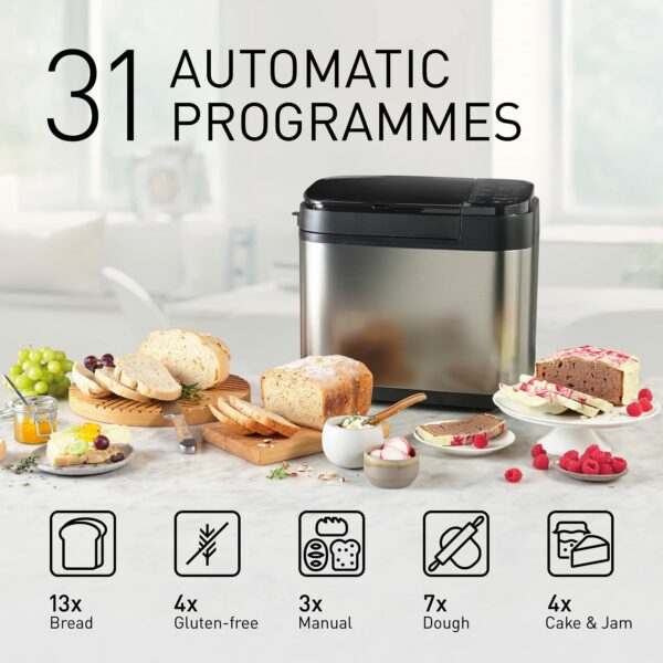 Panasonic SD-YR2550SXC Fully Automatic Breadmaker, Horizontal Design and Yeast Dispenser, 31 Automatic Programmes,, Dual Temperature Sensors, 13 Hours Digital Timer, Silver