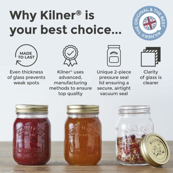Kilner Preserve Jar 0.5L (500ml) Round Glass Screw Top Lid Preservation Storage Jar for Jams Chutneys Small Pickled Fruits