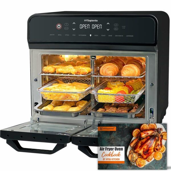 HYSapientia® 22L Dual Zone Air Fryer Oven With Rotisserie,Large Double Air fryers Mini Oven Digital 2400W 10 in 1 Airfryer Countertop Convection Oven electric and grill,Stainless Steel,13 Accessories…