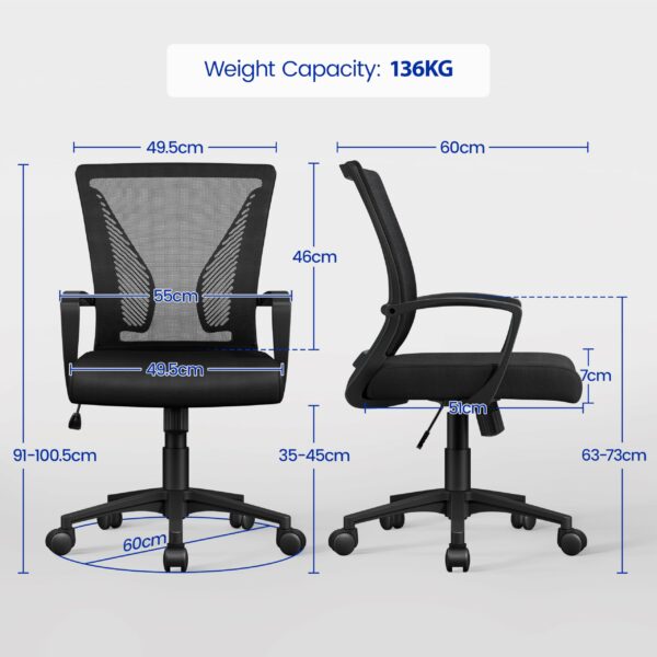 Yaheetech Adjustable Office Swivel Chair Ergonomic Mesh Computer Chair Executive with Arms Height Adjustable Back Support for Home Office Black
