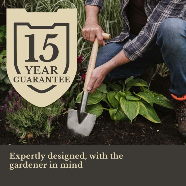Kent & Stowe Stainless Steel Perennial Spade, Pointed Head Garden Spade for Easy Slicing Through Roots, All Year Round Garden Tools Made from Stainless Steel and Ash Wood