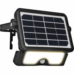 Luceco Solar Powered LED Outdoor Floodlight with PIR Motion Sensor, Security Light, Exterior Lighting, Angular Design, Adjustable, Guardian, Black, IP65, 5W, 550lm, 4000K, LEXSF6B40