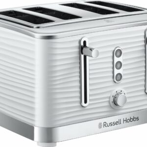 Russell Hobbs Inspire 4 Slice Toaster (Extra wide slots, High lift feature, 6 Browning levels, Frozen/Cancel/Reheat function with Blue LED illumination, 1800W, White textured high gloss) 24380