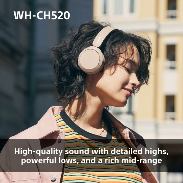 Sony WH-CH520 Wireless Bluetooth On-Ear Headphones, High Quality Sound, Lightweight Design, Up to 50hr Battery Life, Quick Charge, EQ, Clear Call Quality, iOS & Android - Black