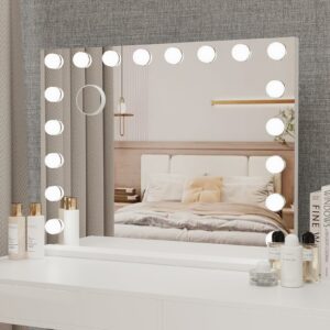 YOURLITE Hollywood Vanity Mirror with Lights, 80×62cm Lighted Makeup Mirror with 18 Dimmable Led Bulbs, 3 Lighting Modes, Touch Screen Control, Tabletop and Wall Mounted for Bedroom
