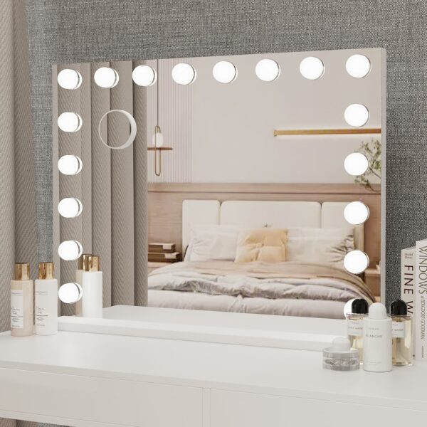 YOURLITE Hollywood Vanity Mirror with Lights, 80×62cm Lighted Makeup Mirror with 18 Dimmable Led Bulbs, 3 Lighting Modes, Touch Screen Control, Tabletop and Wall Mounted for Bedroom