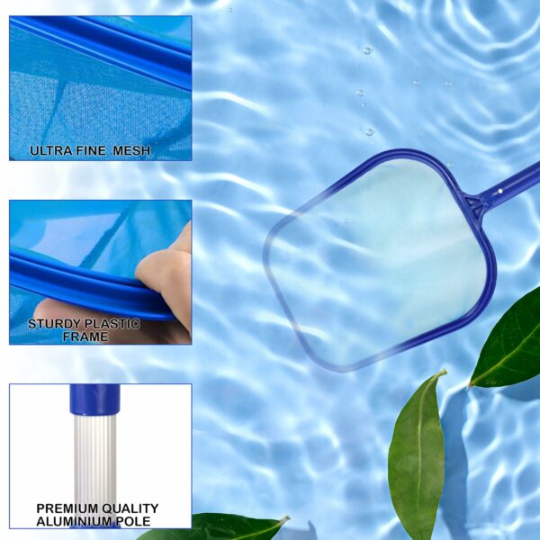 Crystals Pool Skimmer Net - Swimming Pool Cleaning Net with Extendable Telescopic Pole - Fine Mesh Pond Skimmer for Fountain Tubs Spa Fish Tank