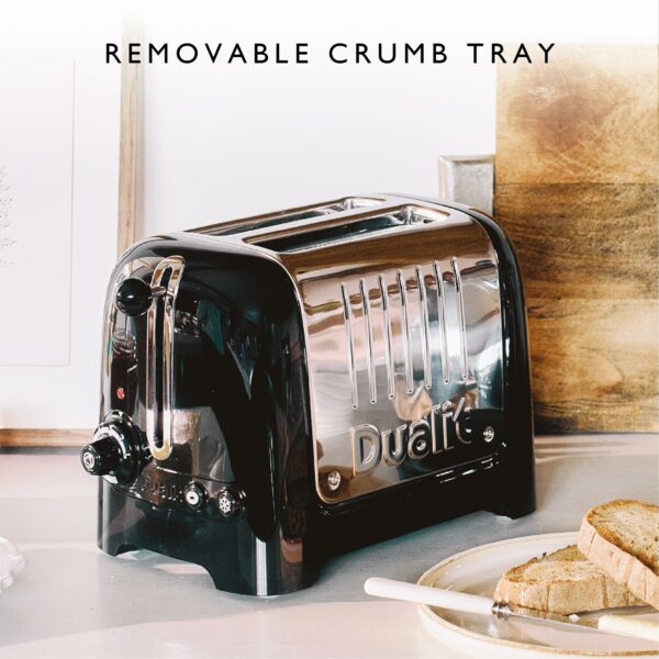 Dualit 2 Slice Lite Toaster | 1.1kW Toasts 60 Slices an Hour | Polished with High Gloss Black Trim | Bagel & Defrost Settings | 36 mm Wide Slots | 26205