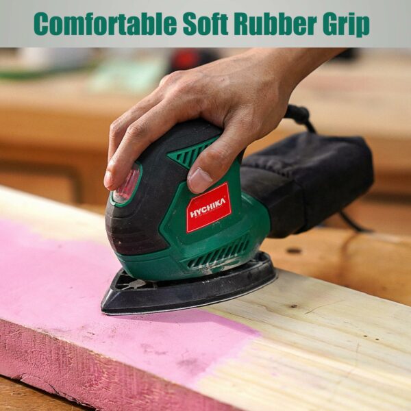 Hychika Sander for Wood 200W, Electric Sander with Dust Collector, 12PCS Sandpapers, 14000RPM Compact Electric Detail Sander